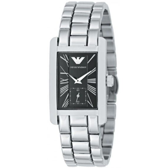 Classic Rectangular Black Dial Stainless Steel AR0157