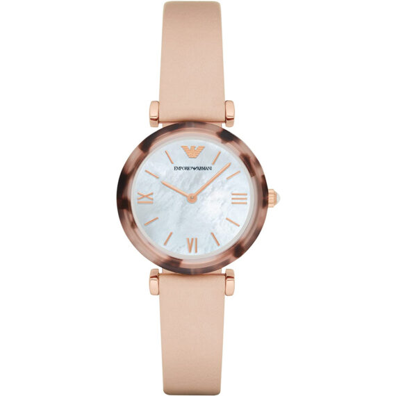 Mother of Pearl Dial Beige Leather Strap Watch AR11004