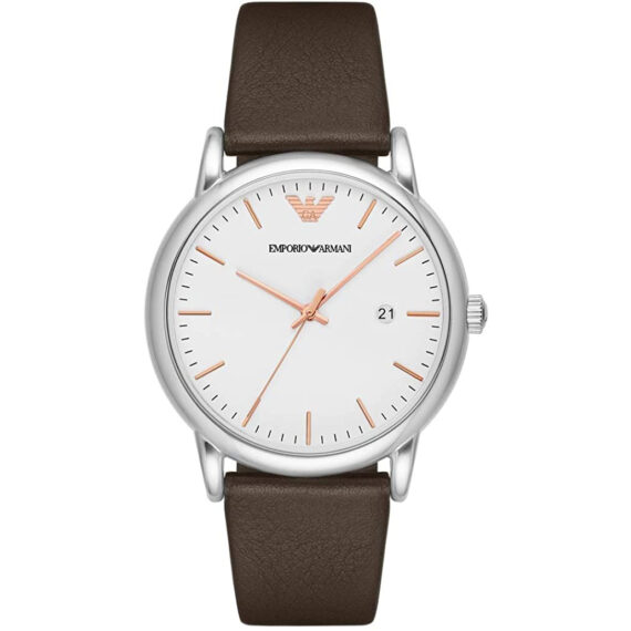 Dress White Dial Brown Leather Strap Quartz Watch AR11103