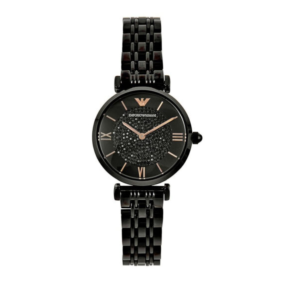 Gianni T-Bar Black Dial Black IP Steel Strap Watch AR11245 32mm