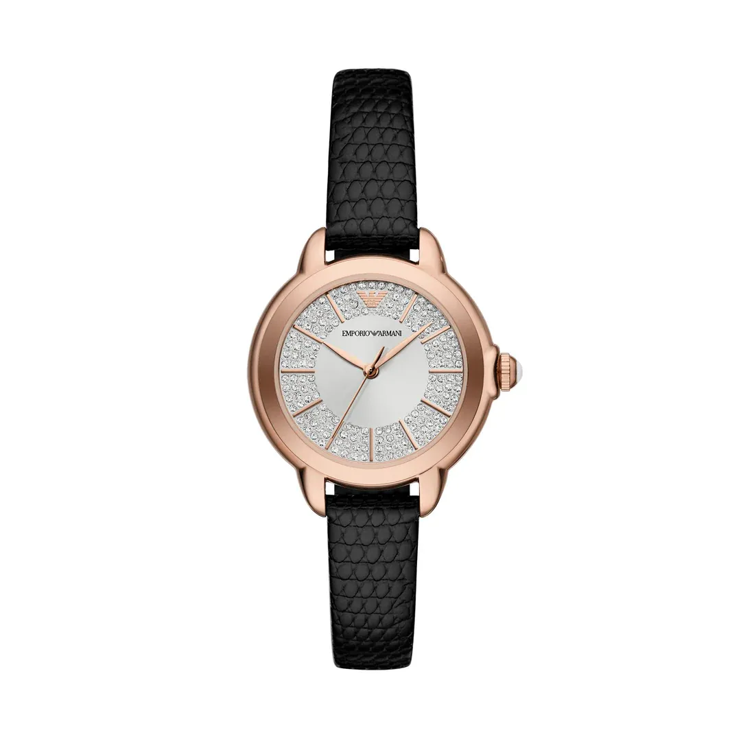 Mia Three-Hand Black Leather AR11631 32mm
