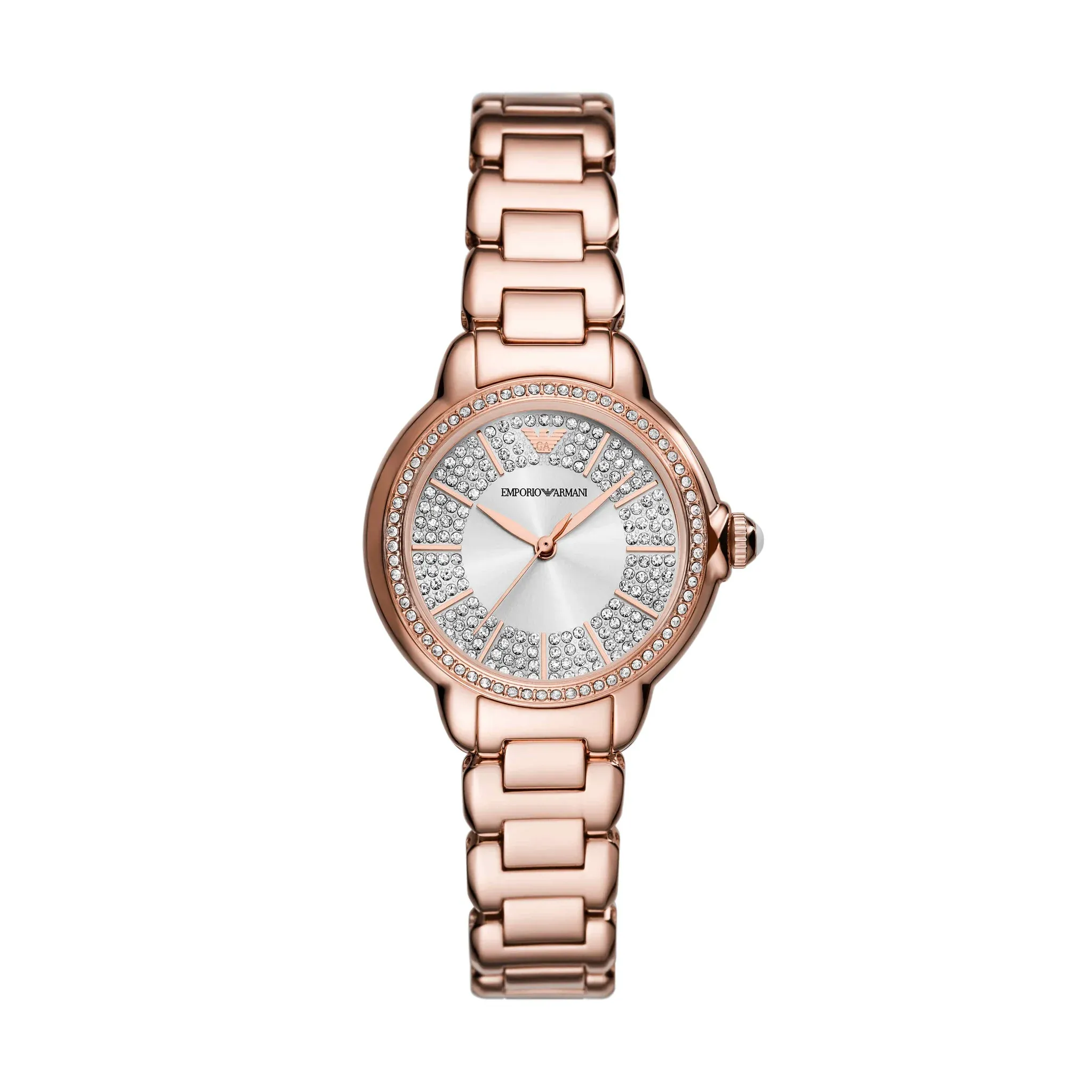 Mia Three Hand Crystals Silver Dial Rose Gold Steel Strap AR11633 32mm