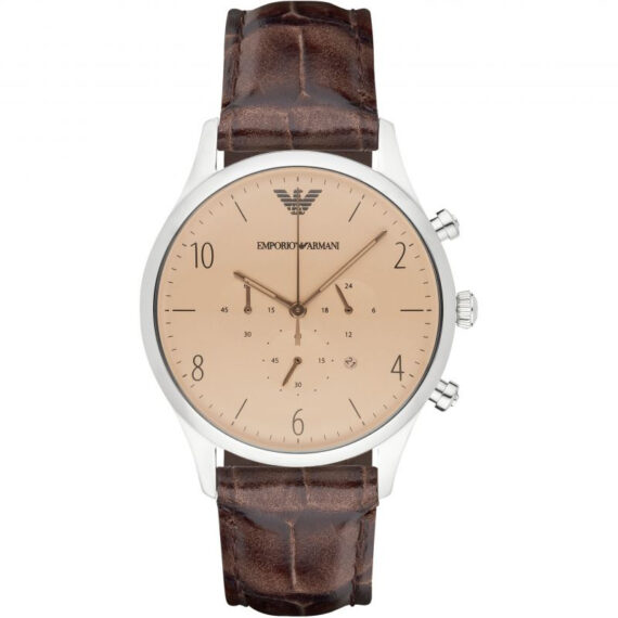 Chronograph Quartz Beige Dial Brown Leather AR1878