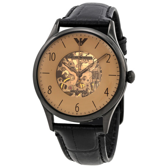 Meccanico Skeleton Beige Dial Black Leather Automatic AR1923
