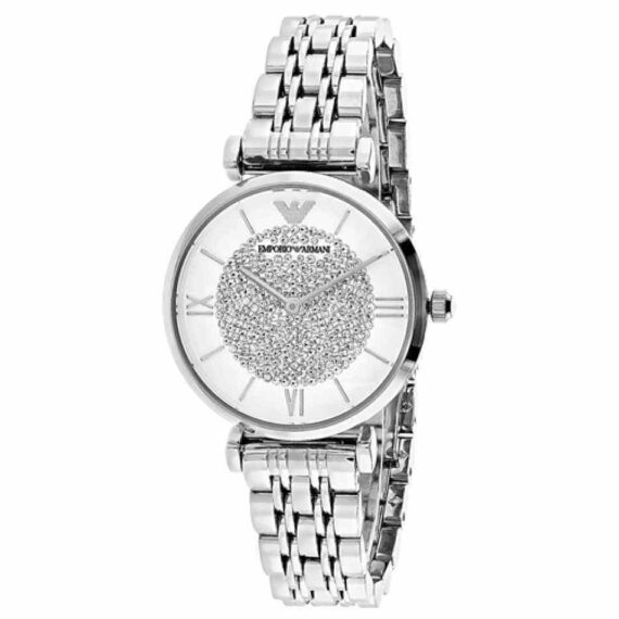 Gianni T-Bar Quartz White Crystal Pave Dial Stainless Steel Ladies AR1925 32mm