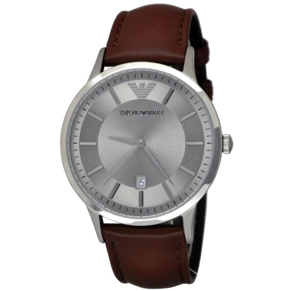 Classic Silver Dial Brown Leather Quartz AR2463 43mm