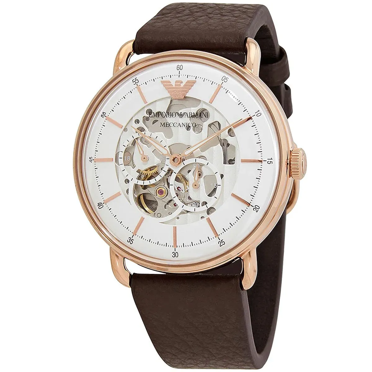 Aviator Automatic White Skeleton Dial Brown Leather AR60027 43mm