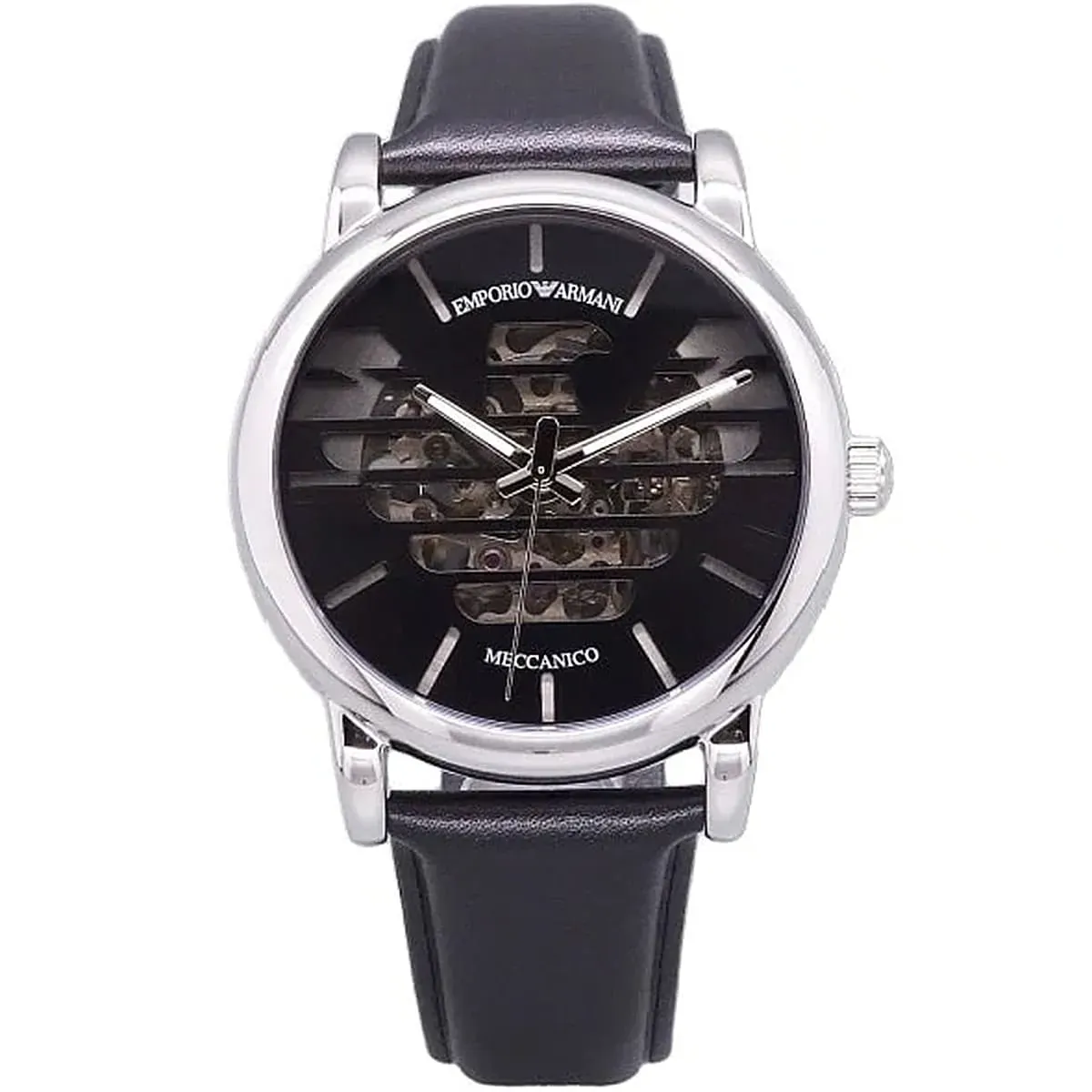 Meccanico Automatic Skeleton Black Dial Black Leather Strap AR60040 43mm