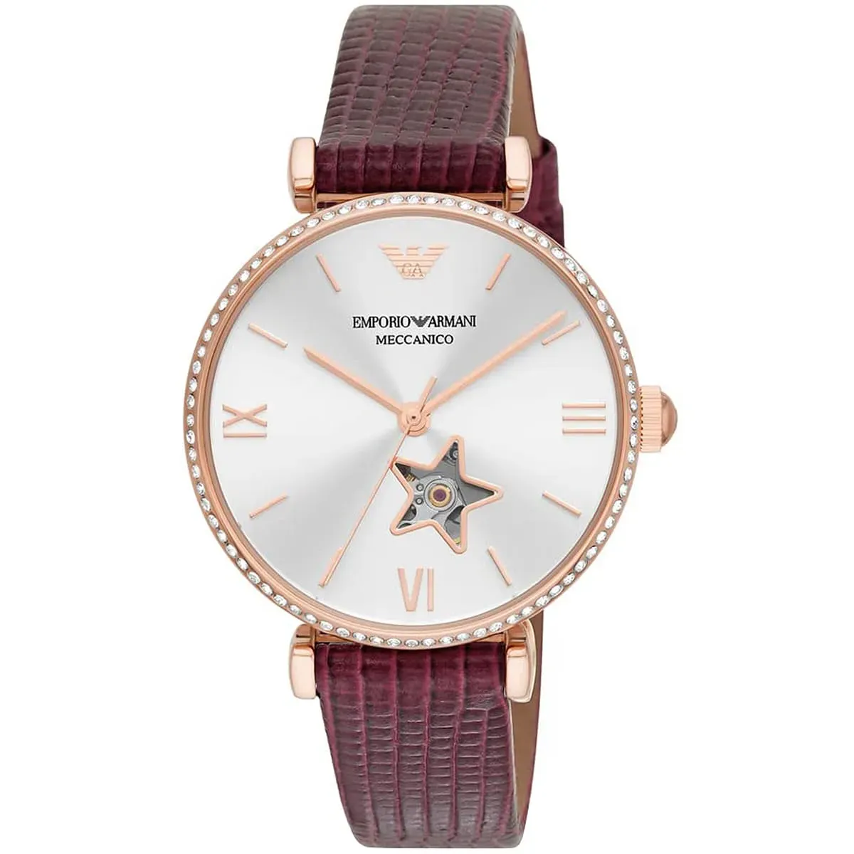Meccanico Automatic Silver Dial Burgundy Leather Strap AR60044