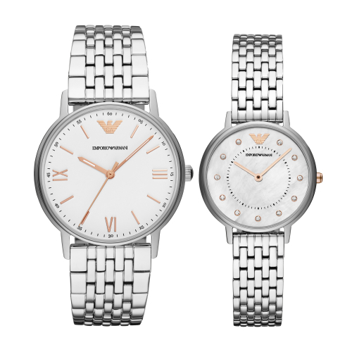 Silver Dial Men and Ladies Watch Set AR80014