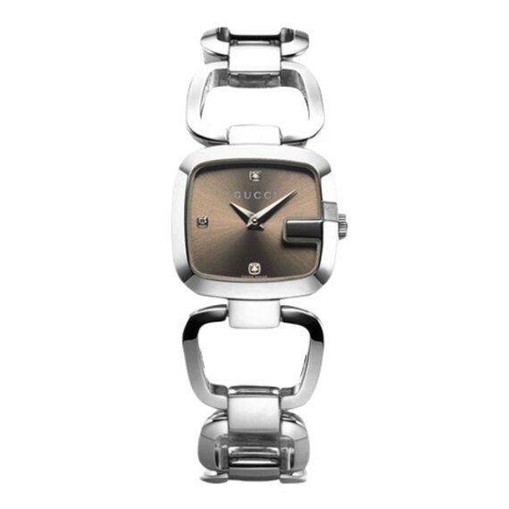 G-Gucci Brown Sunburst Diamond Dial Stainless Steel Watch YA125503