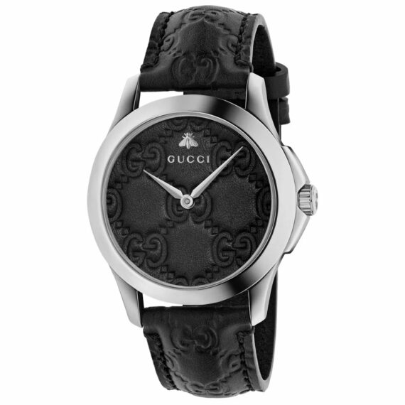 G-Timeless Black Dial Black Leather Strap YA1264031 38mm