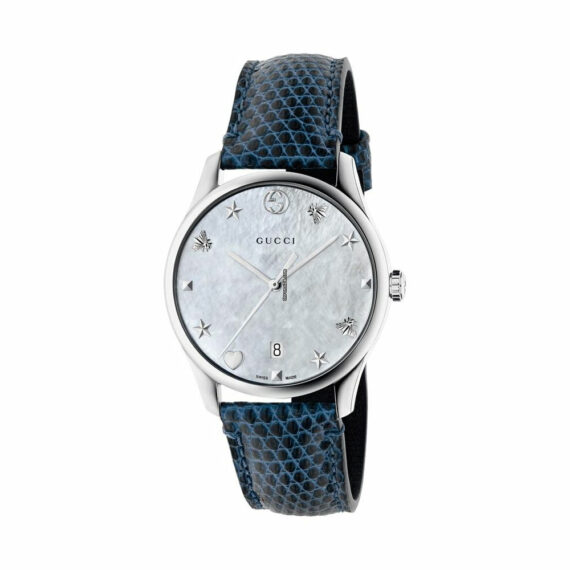 G-Timeless Mother of Pearl Blue Leather YA1264049 36mm