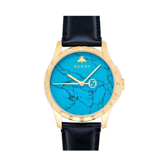 G-Timeless Turquoise Blue Dial Black Leather Strap YA126462 38mm
