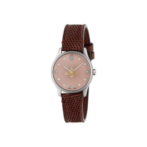 G-Timeless Slim Pink Dial Red Leather Strap YA1265017 29mm