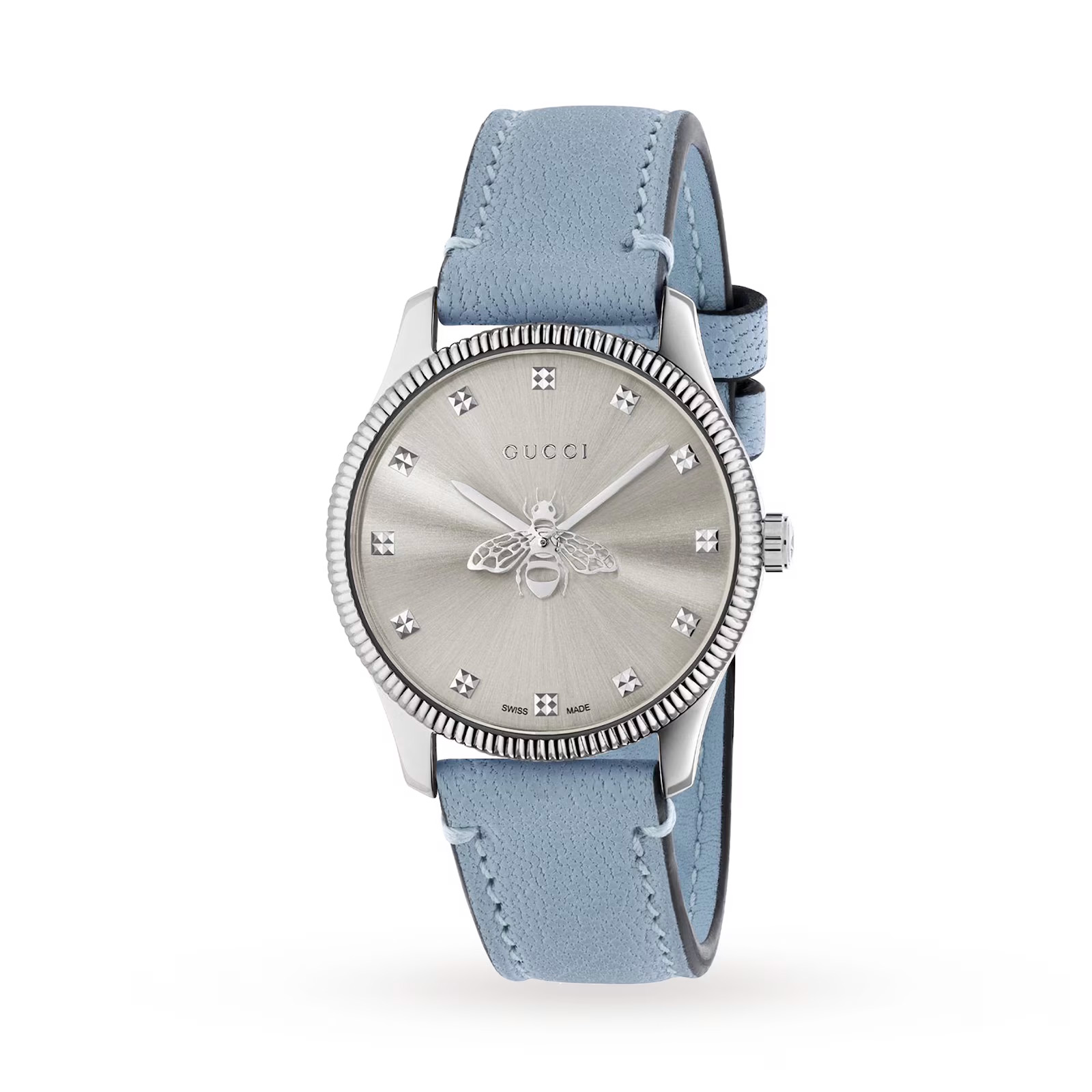 G-Timeless Quartz Silver Dial Blue Leather Strap YA1265039 29mm