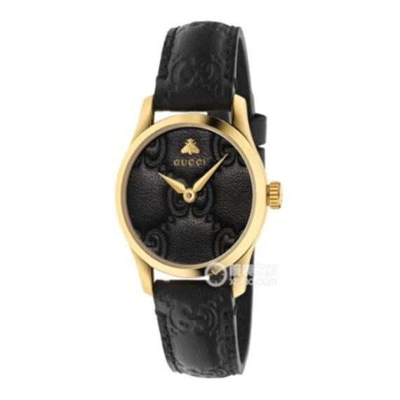Gucci G-Timeless YA126581A Black Dial Leather Strap Watch Ref. YA126581A