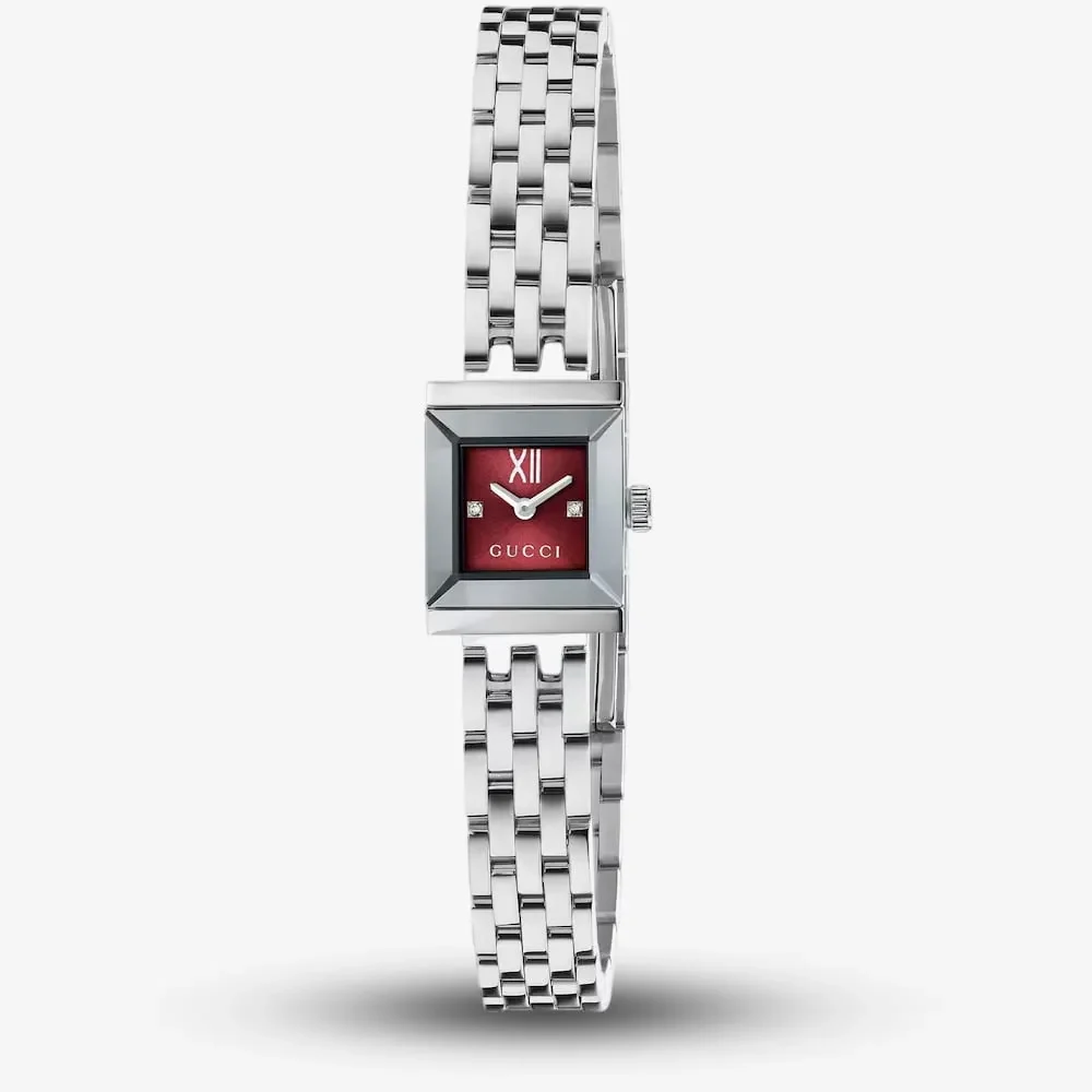 Gucci G-Frame YA128541 Rectangular Red Dial Stainless Steel Watch Ref. YA128541