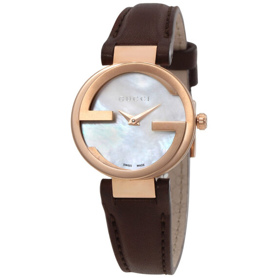 Interlocking Mother of Pearl Dial Brown Leather Strap YA133516 29mm