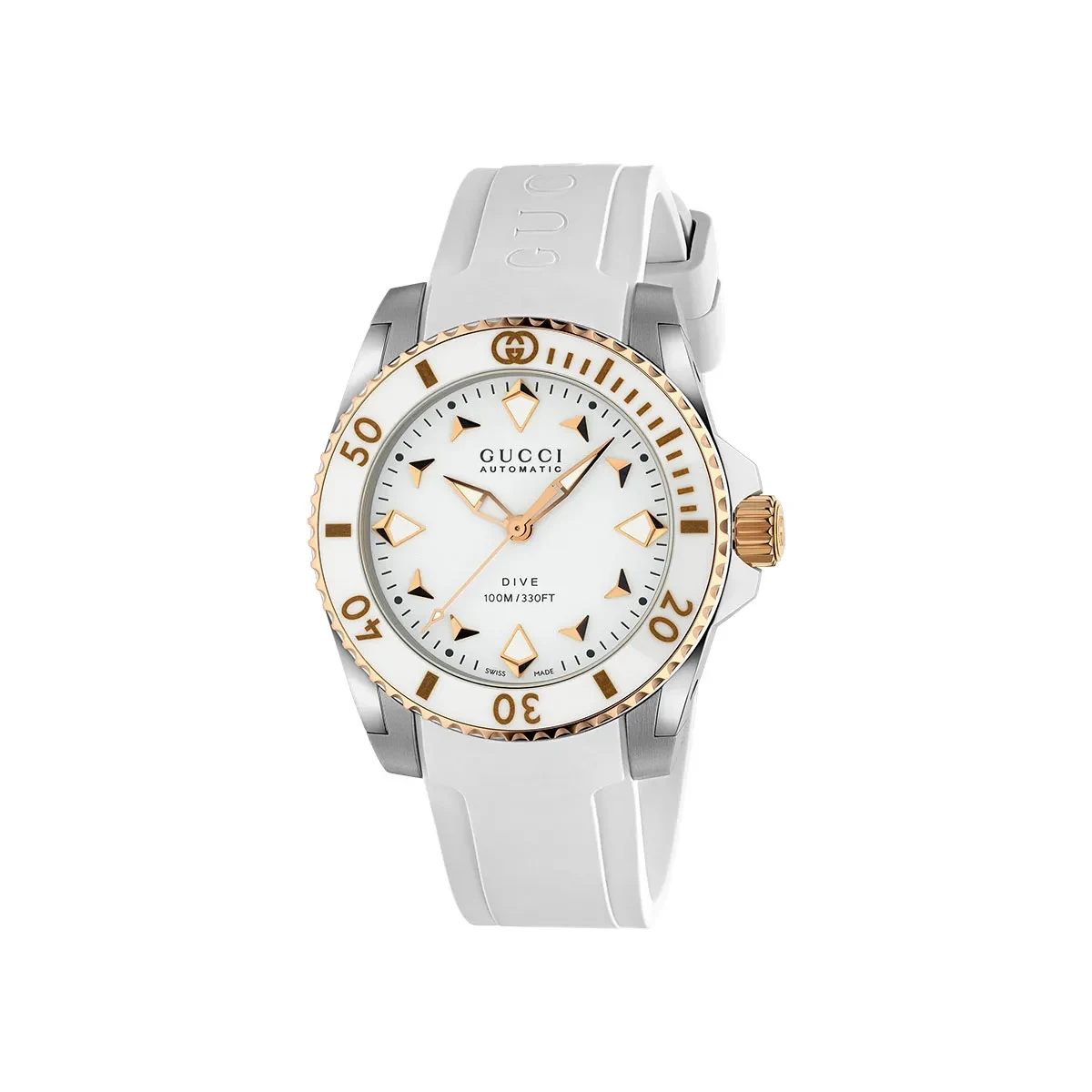 Gucci Dive Automatic YA136407 40mm White Rubber Strap Watch Ref. YA136407