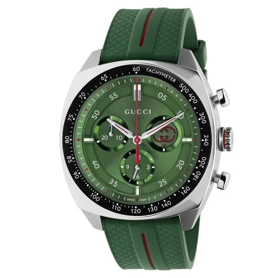 Gucci Interlocking Chronograph YA142319 41mm Green Dial Rubber Strap Watch Ref. YA142319