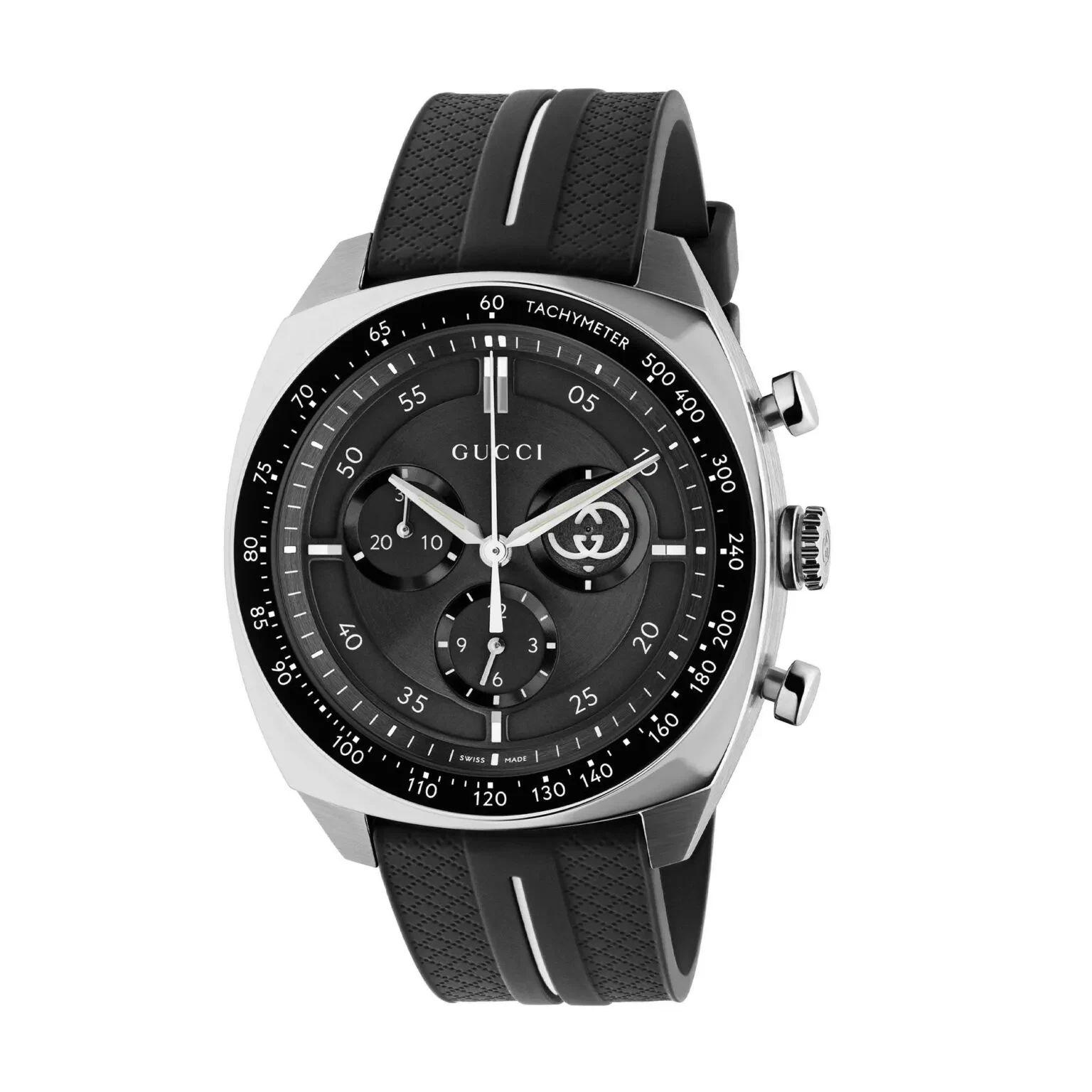 Gucci Interlocking Chronograph YA142320 41mm Black Dial Rubber Strap Watch Ref. YA142320