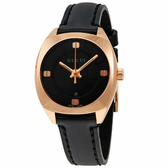 GG2570 Black Dial Black Leather Ladies Watch YA142509 29mm