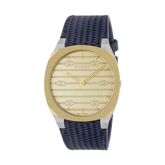 25H Two-Tone Watch with Blue Leather Strap - 38mm YA163418