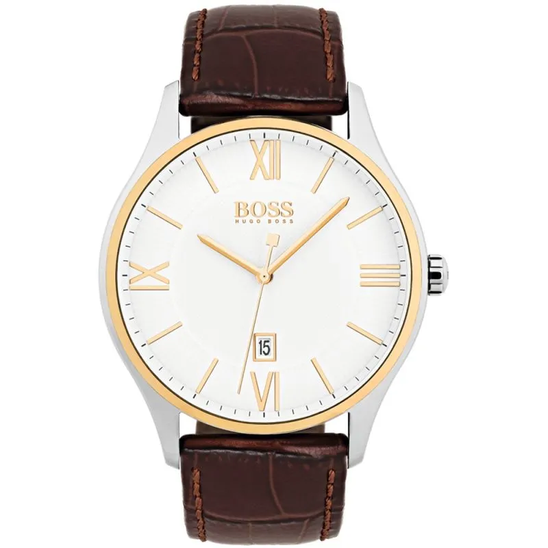 Governor Two-Tone White Dial Brown Leather Men's Watch 1513486