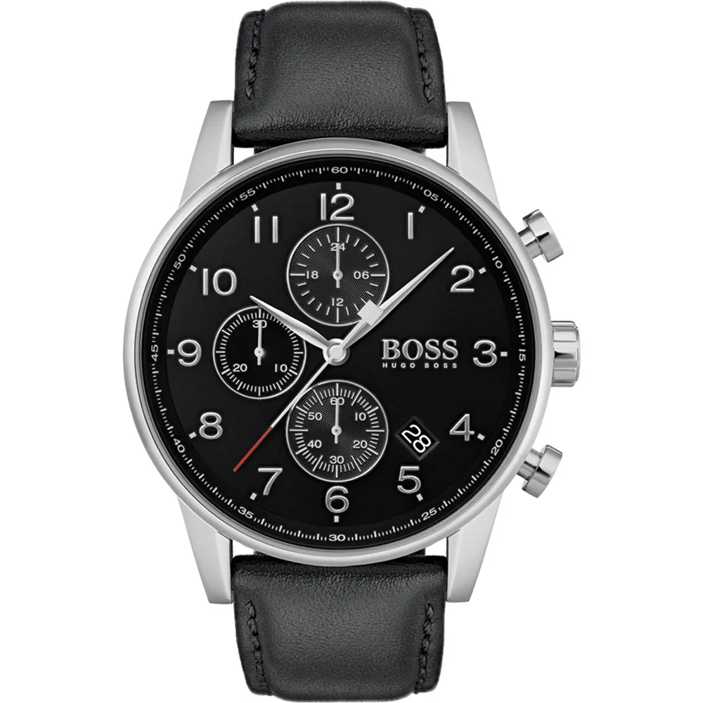 Navigator Black Dial Black Leather Strap Watch 1513678