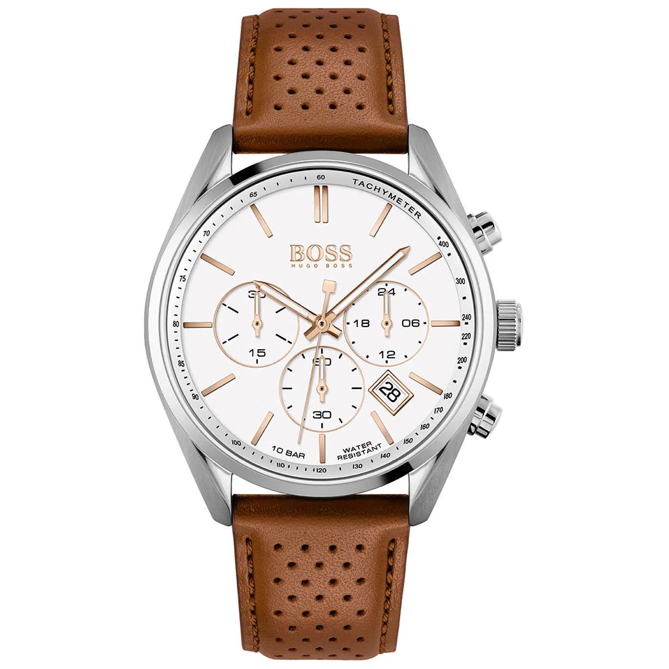 Champion Chronograph White Dial Brown Leather Strap 1513879