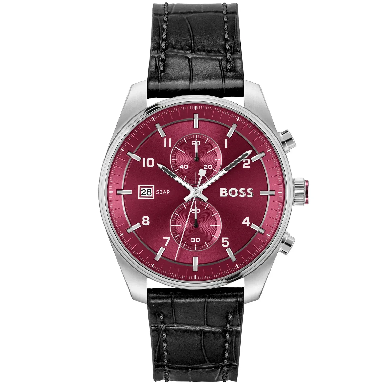 Skytraveller Red Dial Black Leather Watch 1514193